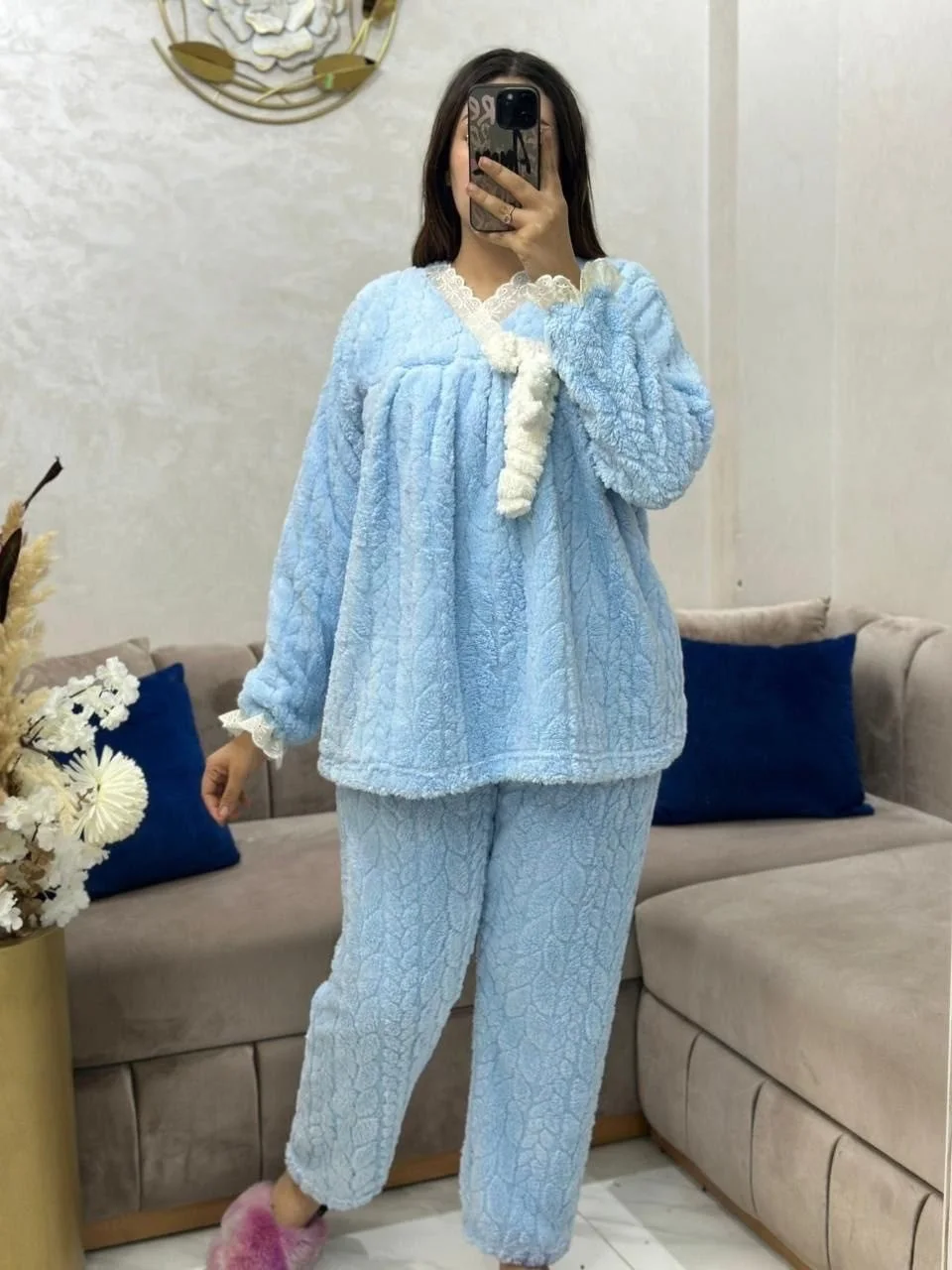 Ensemble 2 pièces en tissu caniche ultra-doux.