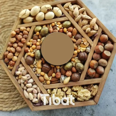 طبق تسالي خشب 6 خانة