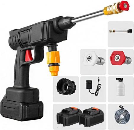 مسدس مياه لاسلكي عالي الضغط للسيارات مع 3 بطاريات 48 فولت، غسيل كهربائي