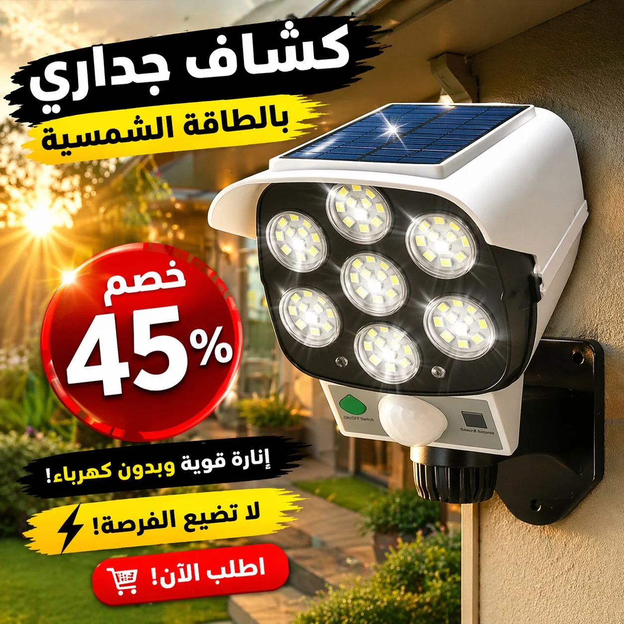 لمبة وكشاف على شكل كاميرا يعمل بالطاقة الشمسية