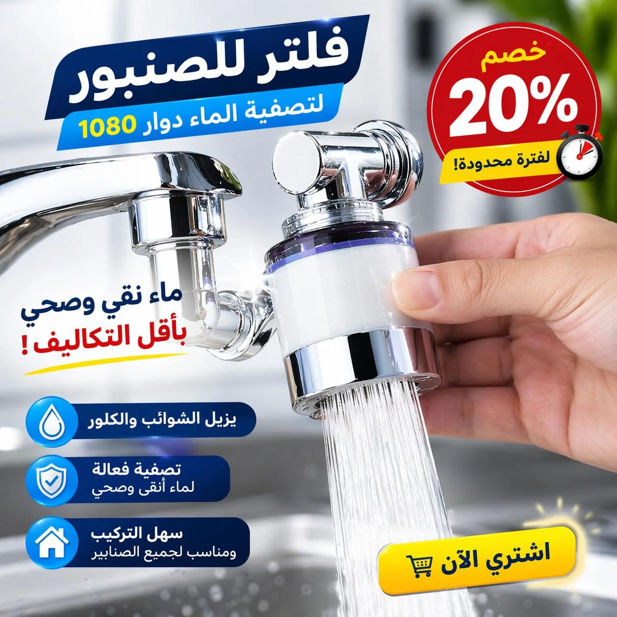 فلتر صنبور الماء الذكي و الدوّار 1080 درجة