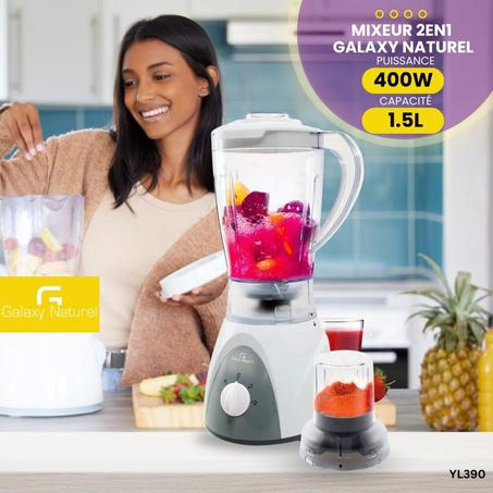 MIXEUR GALAXY NATUREL GN-KM400 2EN1-1,5L -BLANC