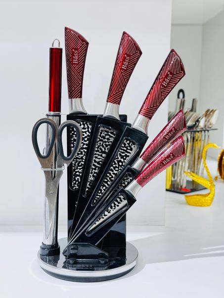 مجموعة سكاكين المطبخ الراقية باللون الأحمر