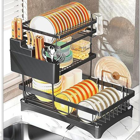 مصفف أطباق معدني ثلاثي الطبقات