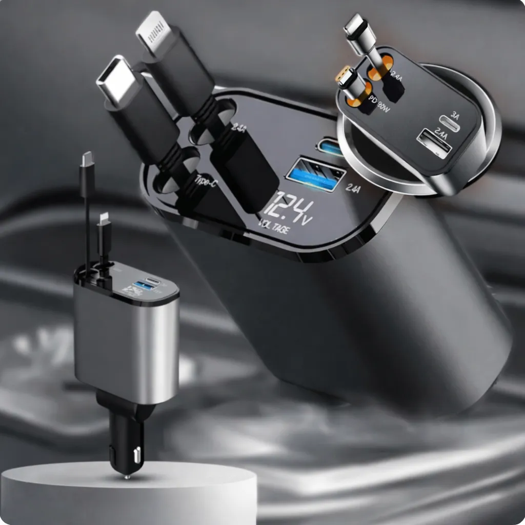 شاحن سيارة قابل للسحب 4  في 1