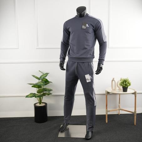 Sweatshirt adidas gris foncé  avec trois bandes blanches