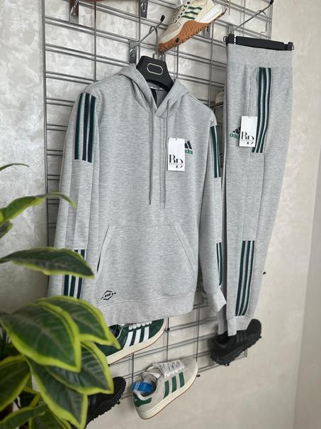 Nouvelle collection ensemble ADD Gris avec Trois Bandes Bleu marine & Vert menthe 2025 high quality