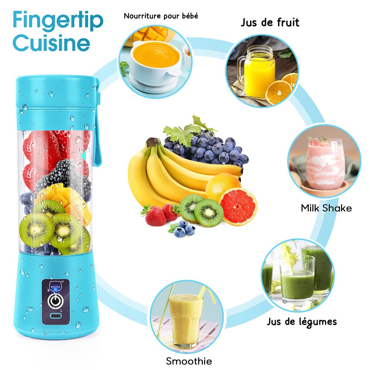 Blender USB Rechargeable – 380ml- Portable et Puissant pour Jus de fruit  et  smoothie