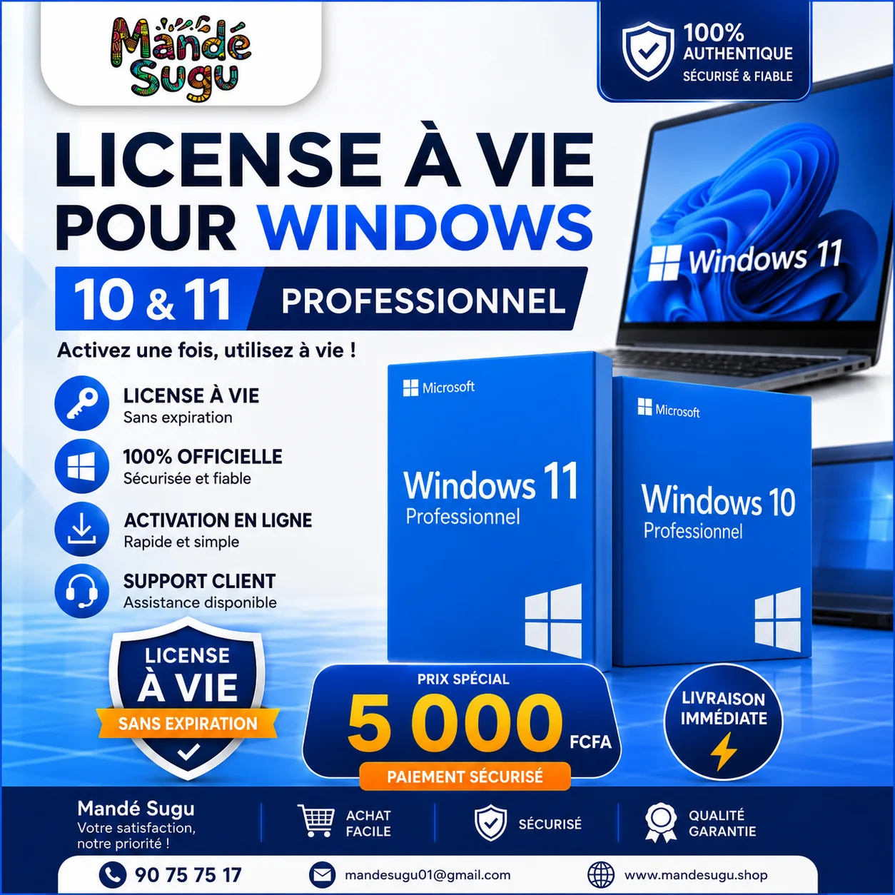 Licence Windows 10 & 11 Professionnel – À Vie !