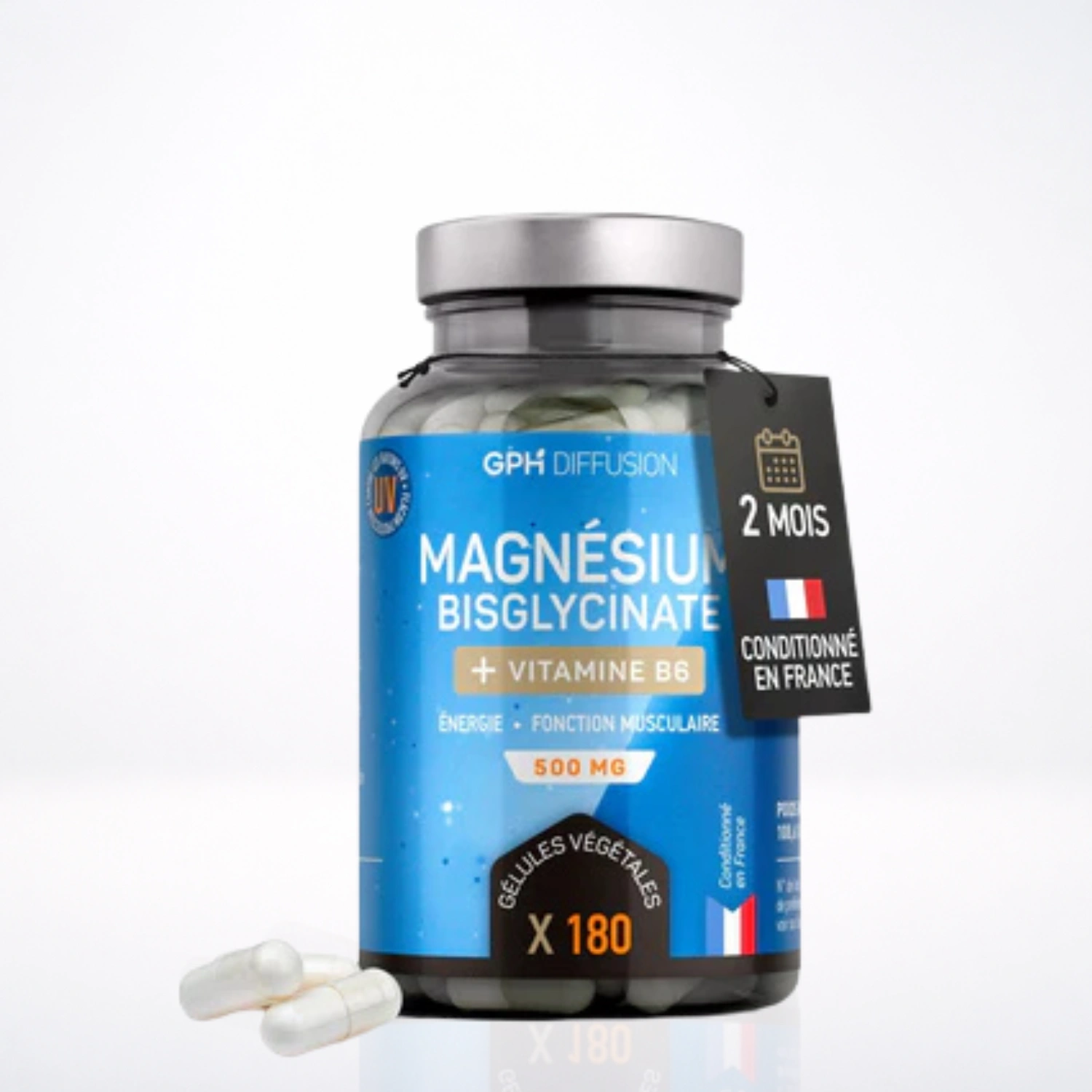 GPH Magnésium Bisglycinate + Vitamine B6 500mg 180 Gélules Complément Alimentaire