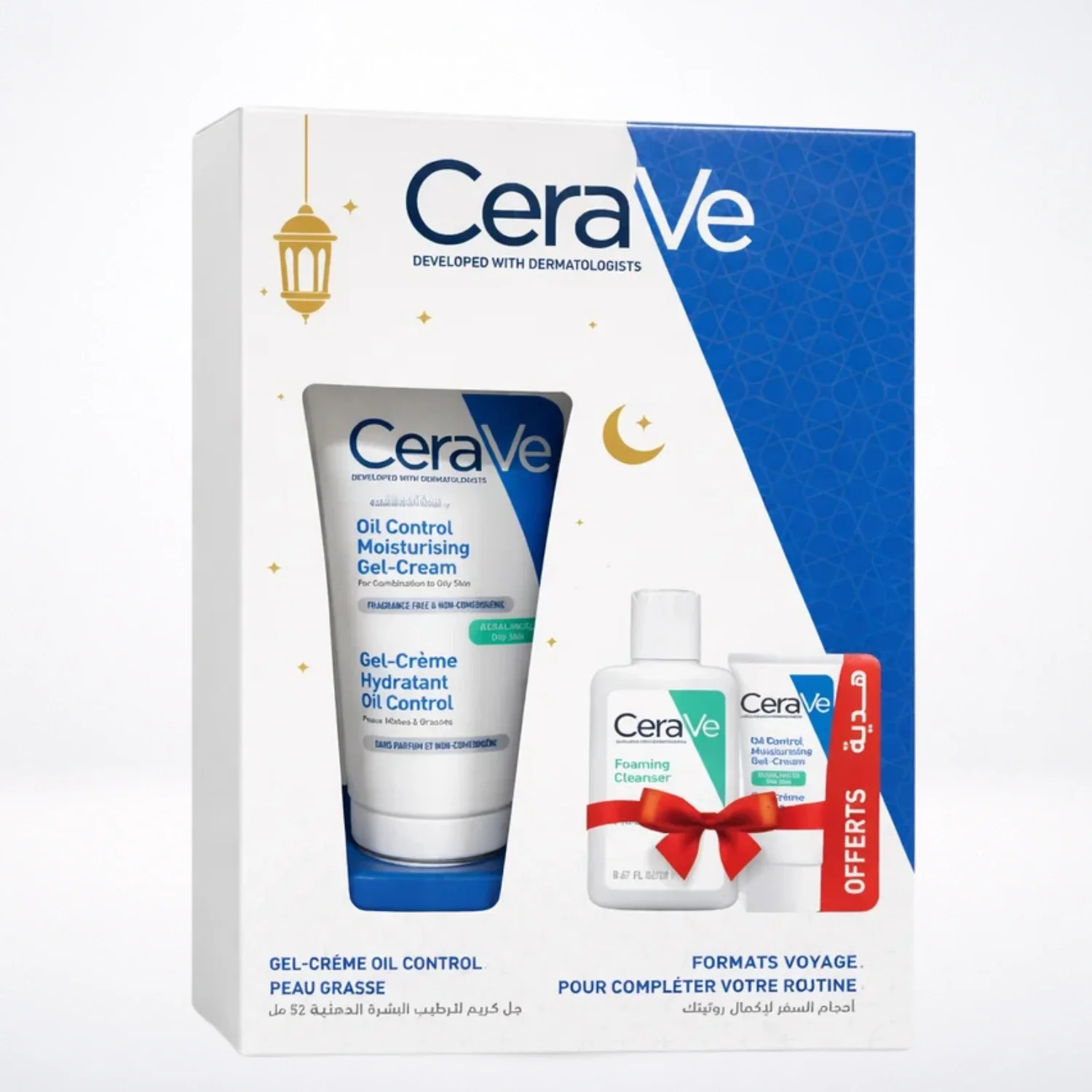 Offre CeraVe Gel-Crème Hydratant Oil Control Visage Peaux mixtes à grasses | 52ML + 20ml gel moussant + 8 ml baume hydratant