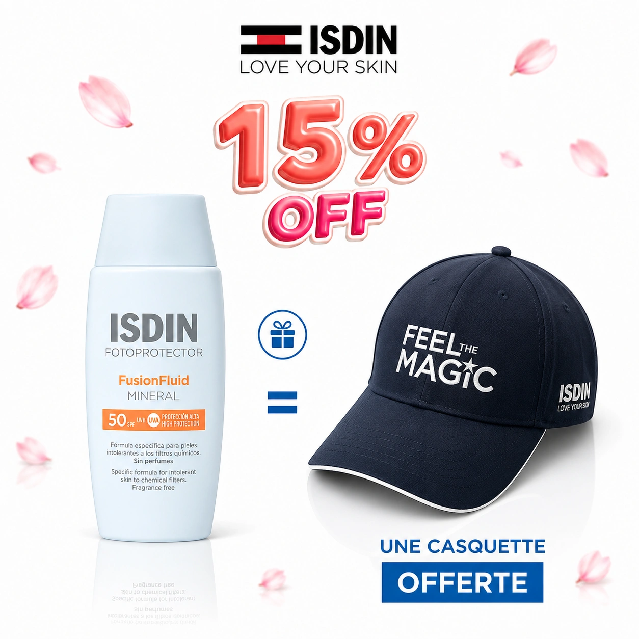 ISDIN Fotoprotector Fusion Fluid Mineral SPF50+ 50ml - Protection Solaire Minérale Peaux Sensibles = Casquettes offerte