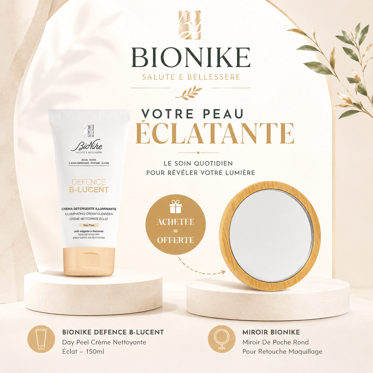 BIONIKE DEFENCE B LUCENT CREME NETTOYANTE ECLAT 150ML + MIROIR OFFERT