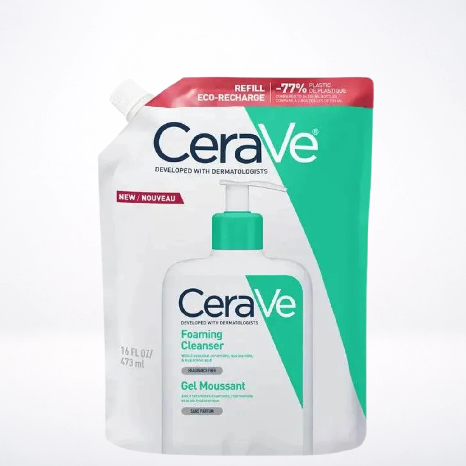 CERAVE GEL MOUSSANT ECO-RECHARGE PEAUX NORMALES A GRASSES 473ML