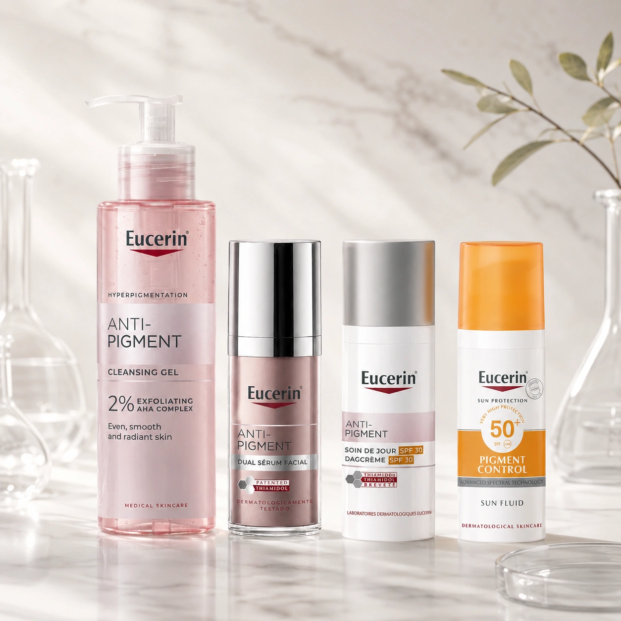 Routine Eucerin Anti-Pigment | Nettoyant + Sérum + Soin de Jour SPF30 + Sun Fluid SPF50+