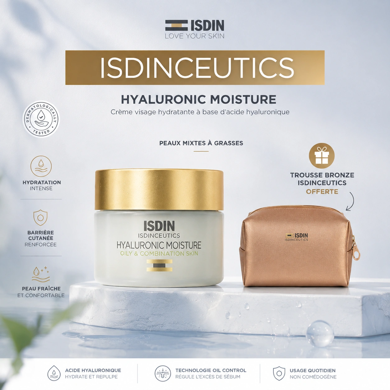 ISDIN Isdinceutics Hyaluronic Moisture 50g Crème Légère Peaux Grasses Mixtes = Trousse Offerte