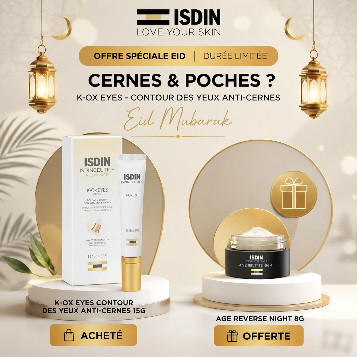 ISDIN Isdinceutics Yeux K-Ox 15g Contour Yeux Anti-Poches Anti-Cernes Rides Expression Regard Rajeuni Lumineux = Age Reverse Night 8g Offert