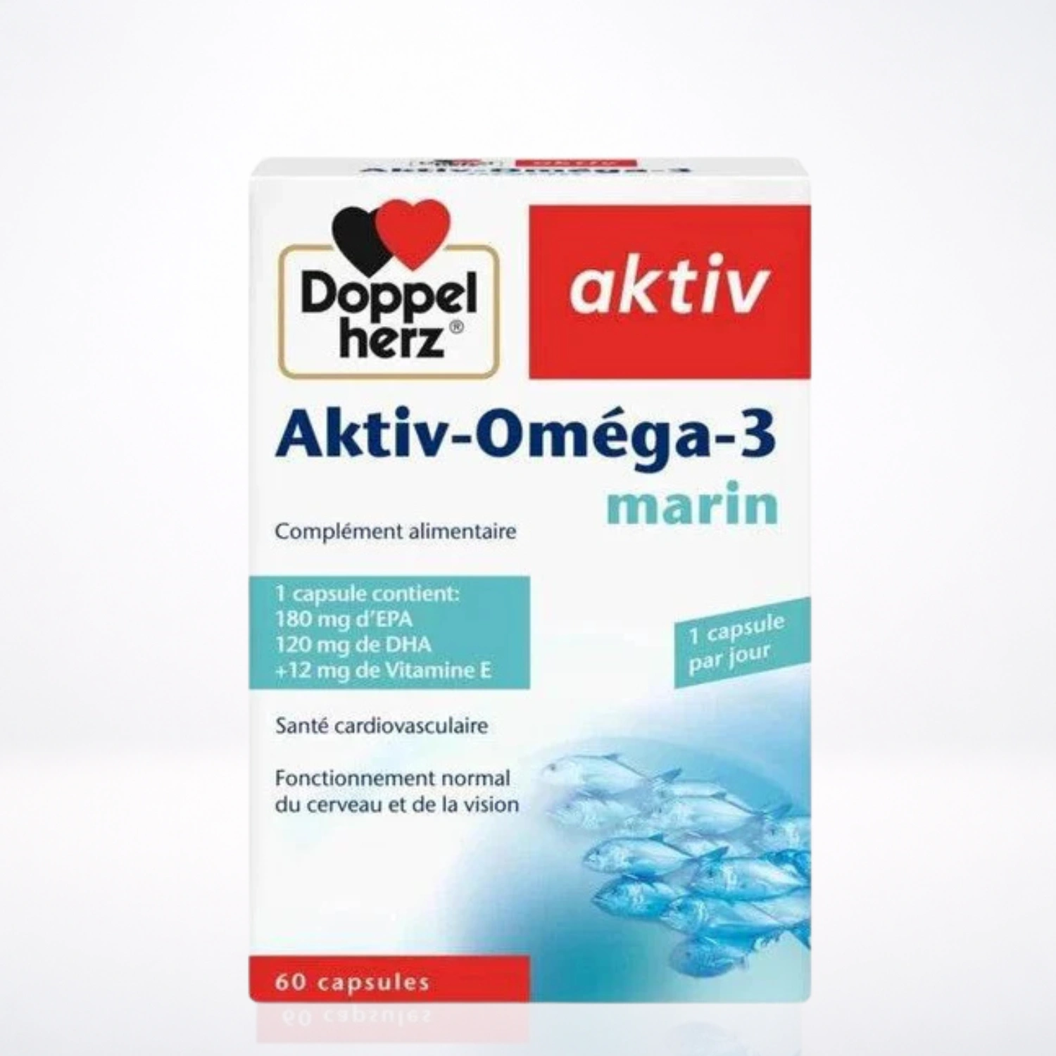 DOPPELHERZ AKTIV Oméga-3 Marin 60 Capsules - EPA DHA Cœur Cerveau Vision
