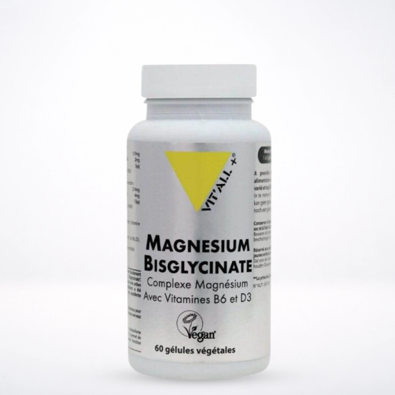 VITALL+ Magnésium Bisglycinate 200mg 60 Gélules Vitamine B6 D3