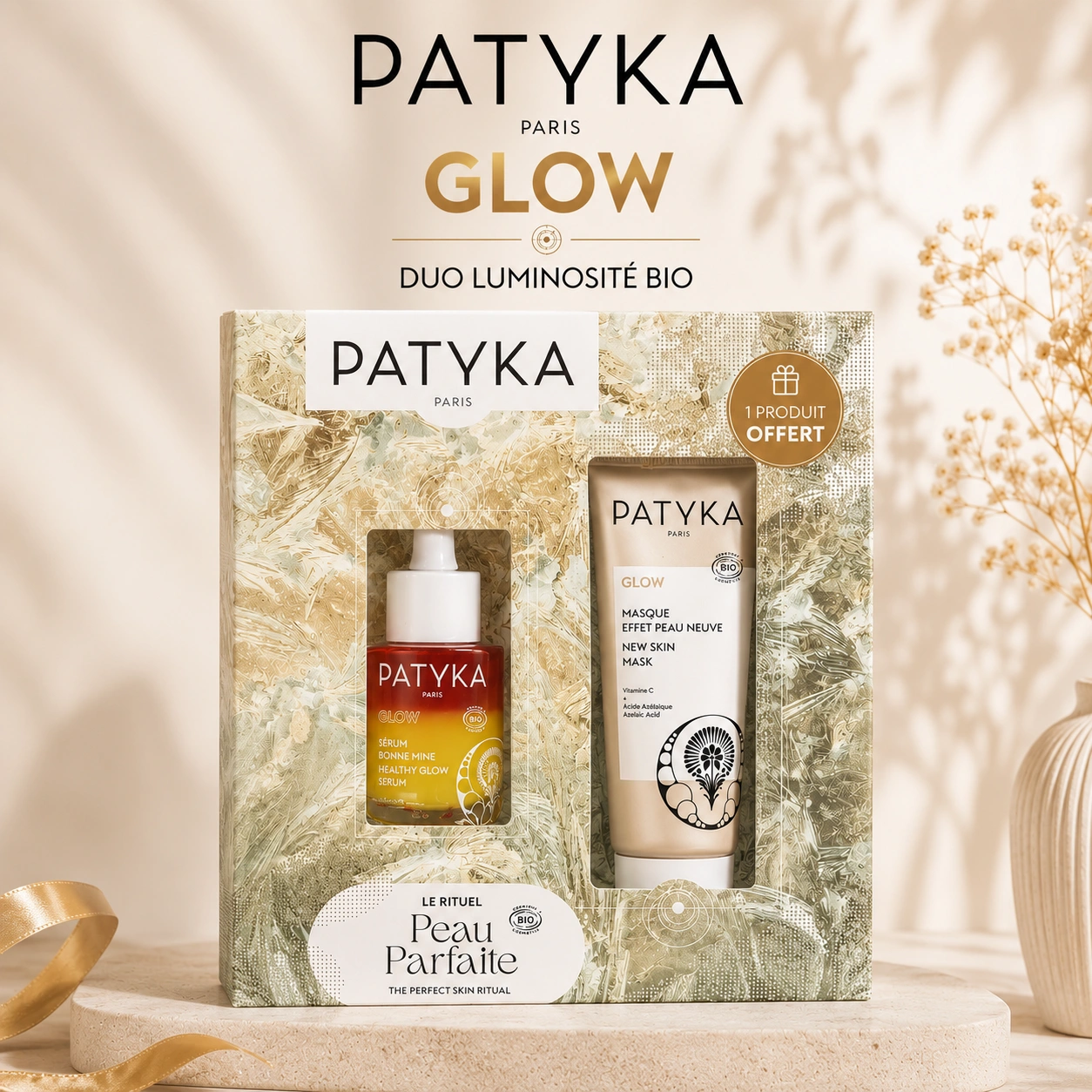 PATYKA Coffret Glow Sérum Éclat 30ml + Masque Effet Peau Neuve 50 ML Duo Luminosité Bio