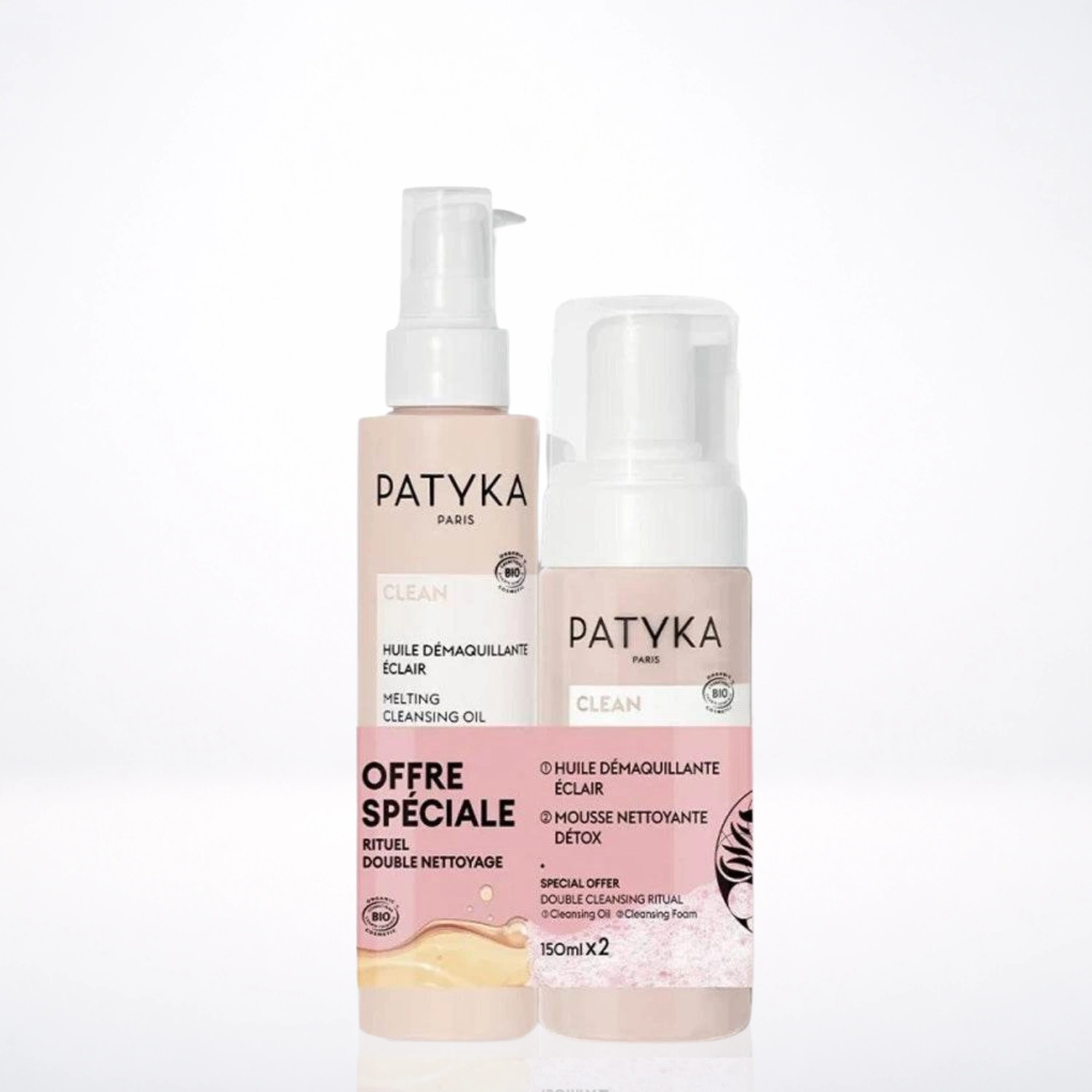 PATYKA Duo Double Nettoyant Clean Huile Démaquillante Mousse Détox Bio Jojoba