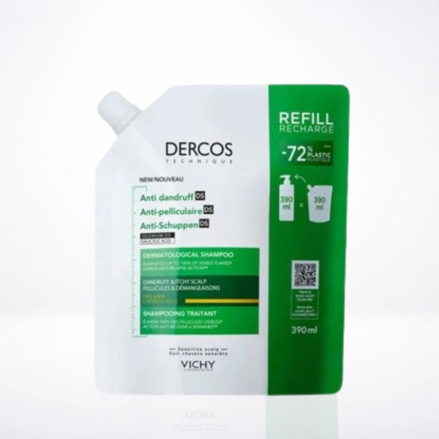 VICHY Dercos Eco-Recharge Shampoing Anti-Pelliculaire Cheveux Secs Éco-Responsable 390 ml