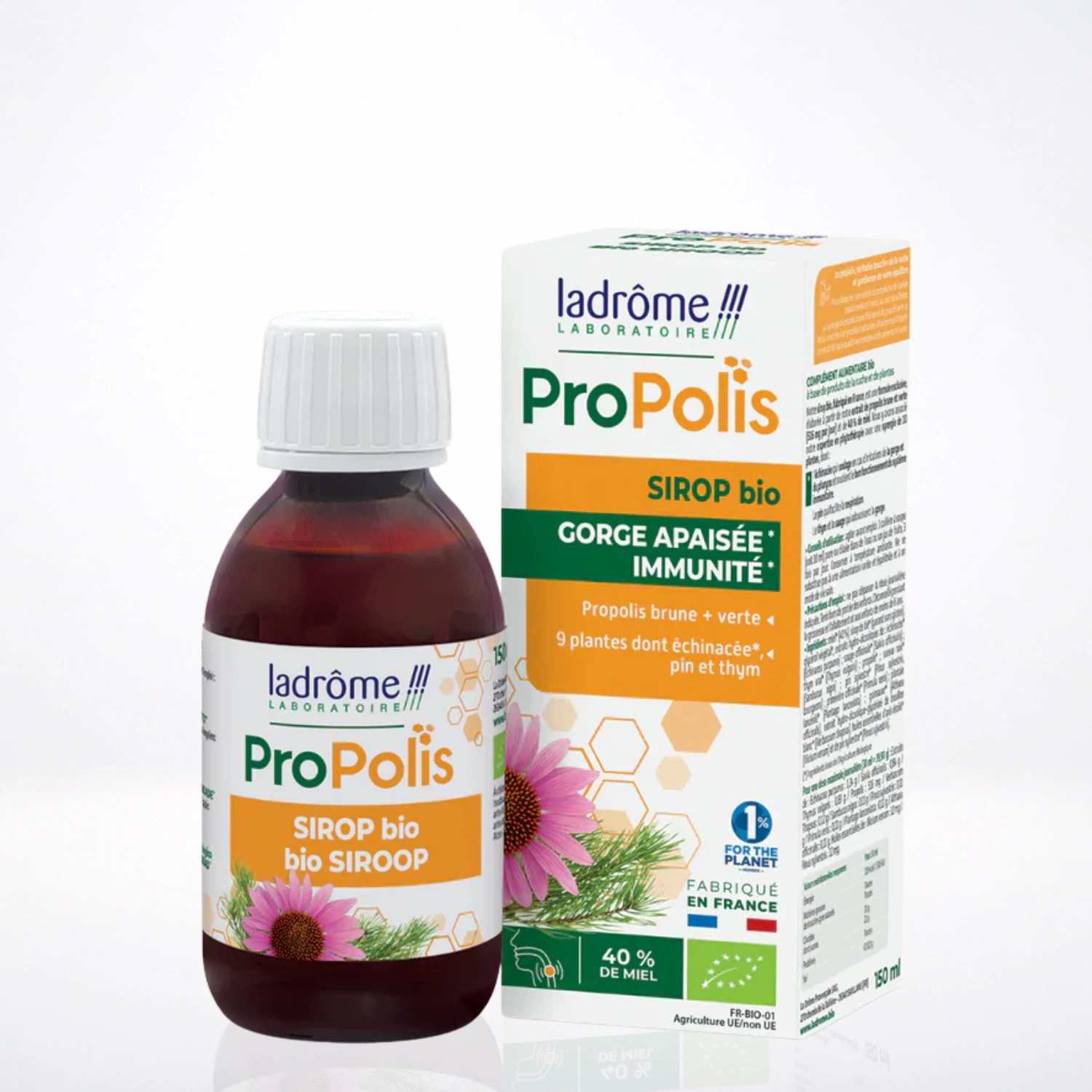 LADROME Sirop Propolis 150ml Sirop Naturel Propolis Gorge Immunité