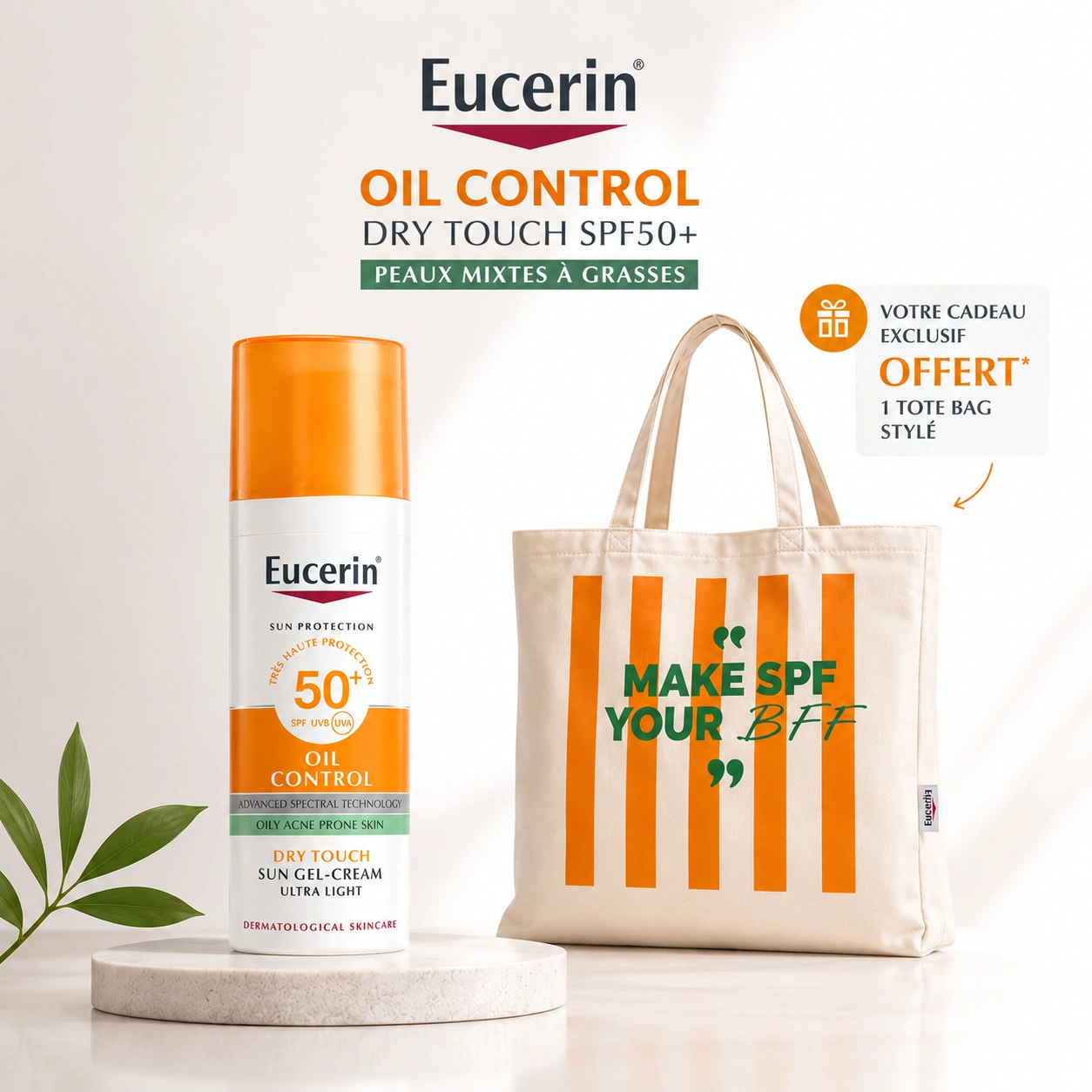 Eucerin SUN Oil Control Gel-Crème SPF50+ 50ml Peaux Grasses Matifiant Anti-Brillance Longue Durée = TOTE BAG OFFERT