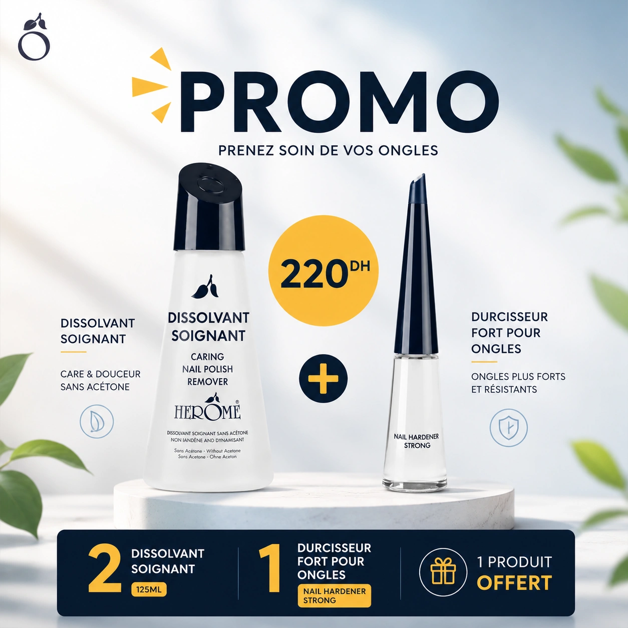 Herôme Pack Durcisseur Fort Pour Ongles + Dissolvant