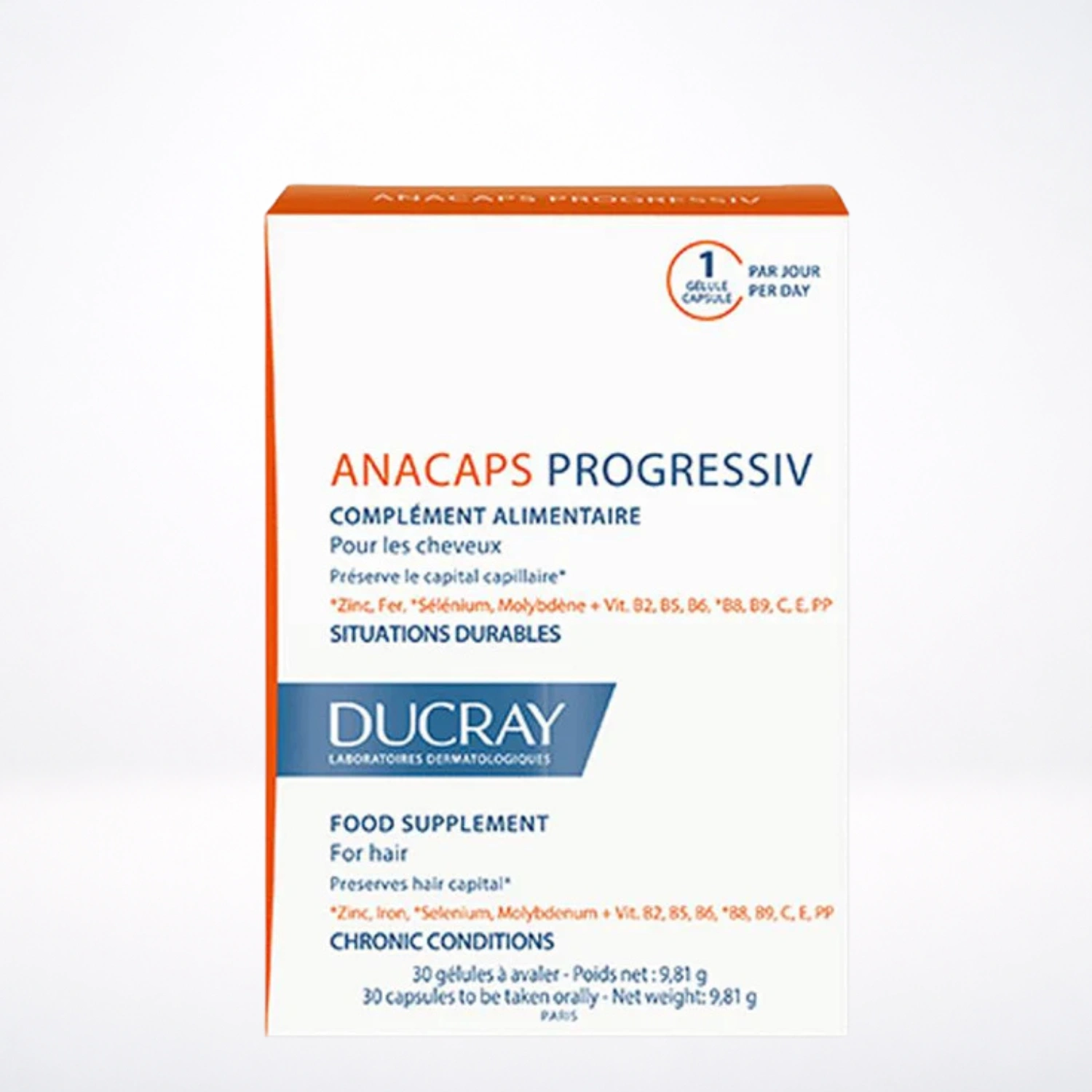 DUCRAY Anacaps Progressiv 30 Gélules - Complément Alimentaire Cheveux & Ongles