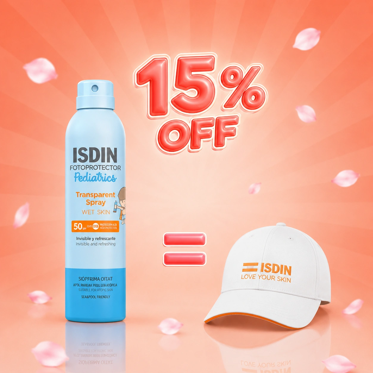 ISDIN Fotoprotector Transparent Spray Wet Skin SPF50 250ml Peau Mouillée Transparent Résistant Eau = Casquette Offerte