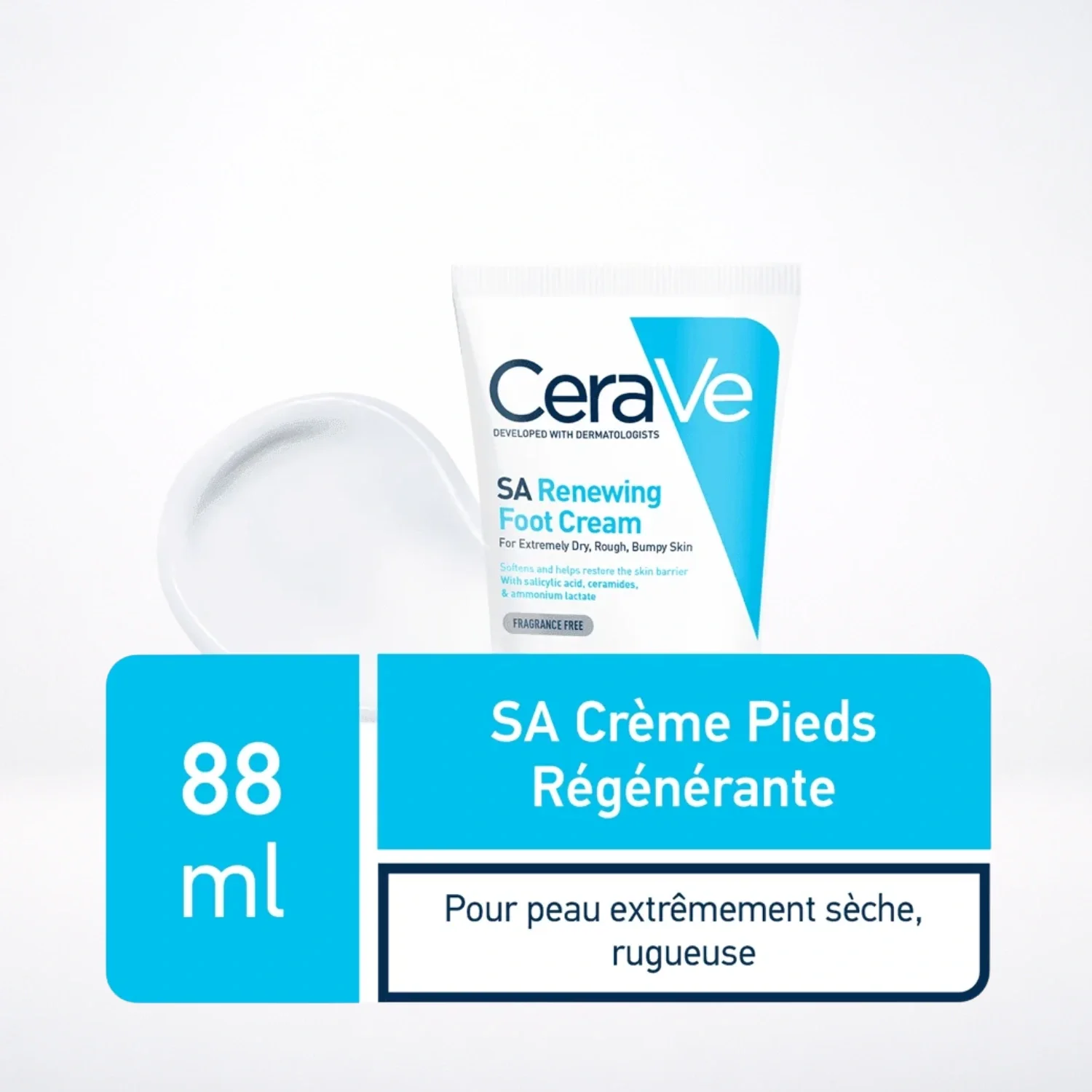 CERAVE SA Crème Pieds Régénérante 88ml Acide Salicylique 3% Céramides Exfoliation Intensive Pieds Secs