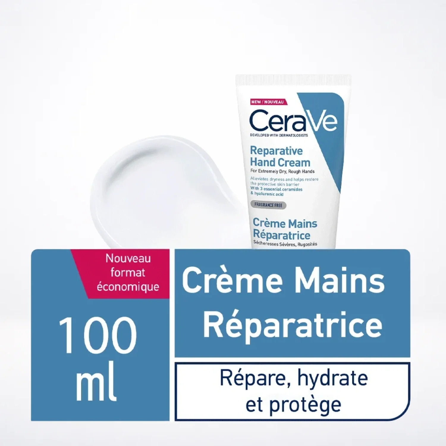 CERAVE Crème Mains Réparatrice 50ml Hydratation Intensive 3 Céramides Acide Hyaluronique Mains Sèches Absorption Rapide