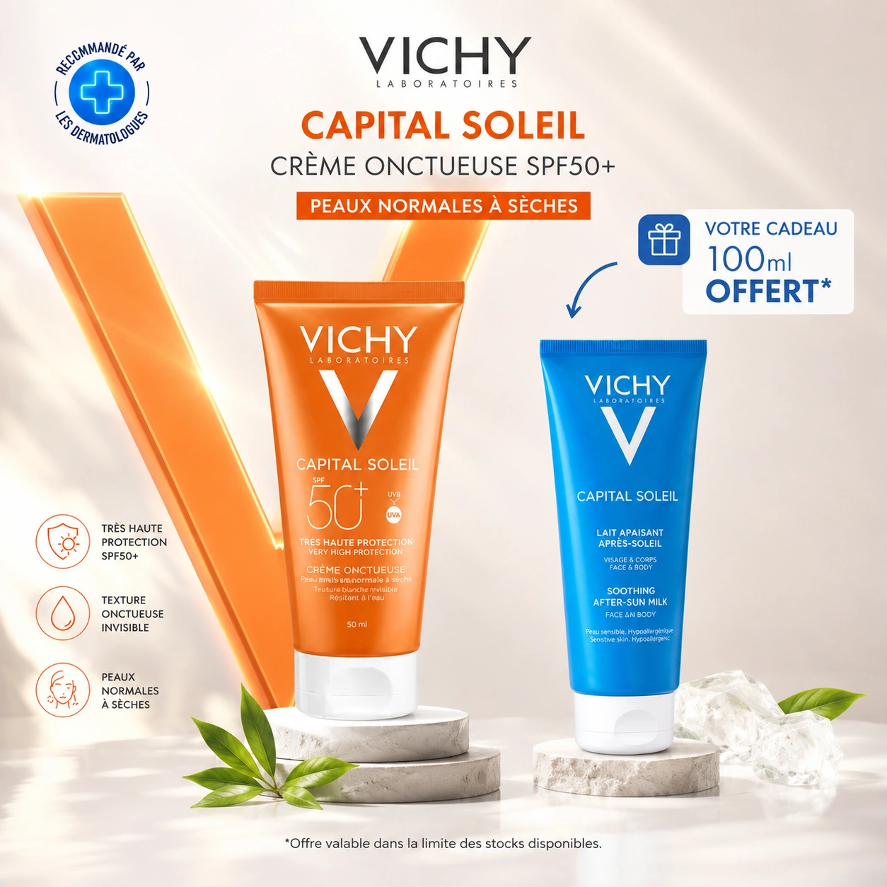 VICHY Capital Soleil Crème Onctueuse SPF50+ 50ml Après-Soleil 100ml Pack Protection