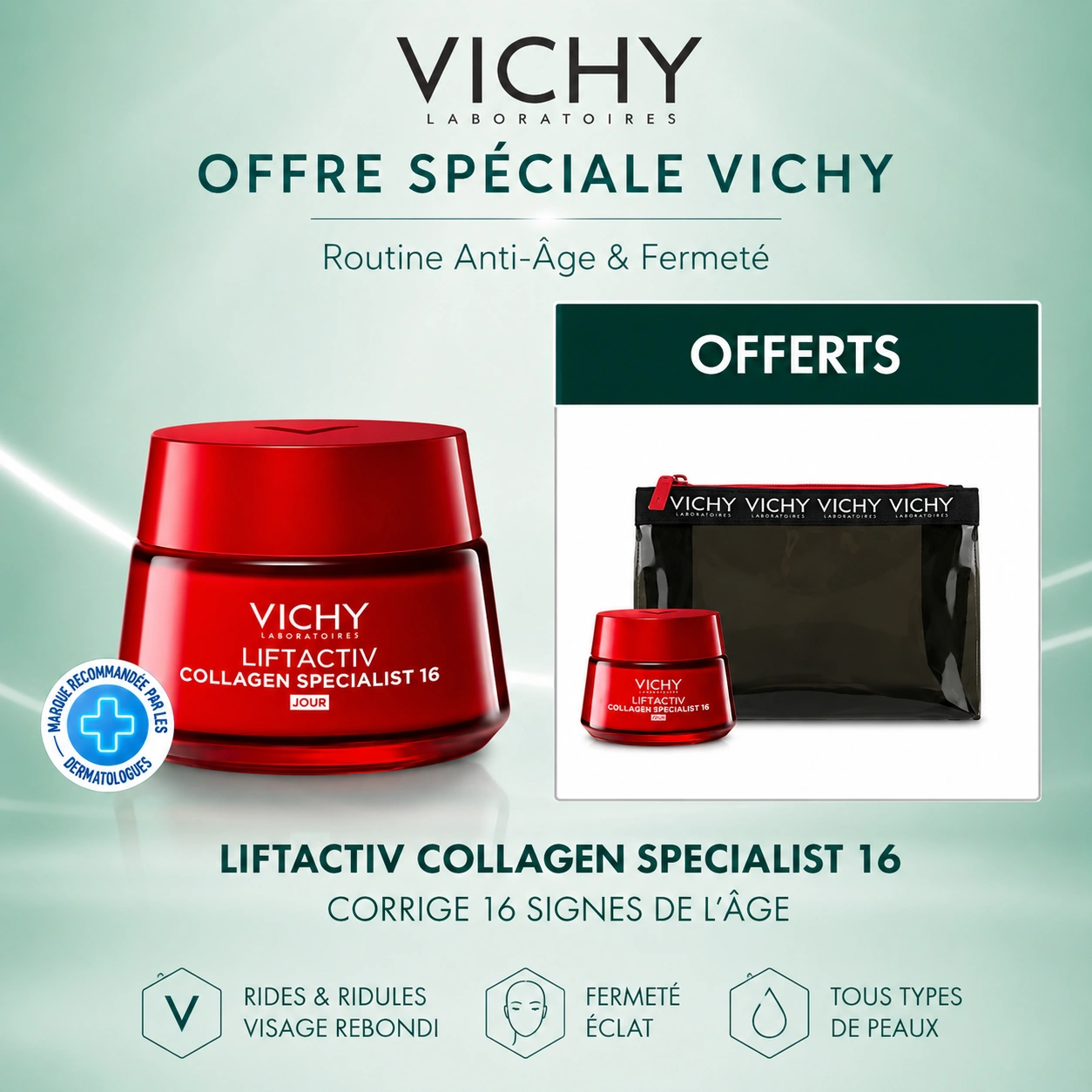 Vichy Liftactiv Collagen Specialist 50ml = Liftactiv Collagen 15ml + Trousse Offerts Anti-Âge Fermeté