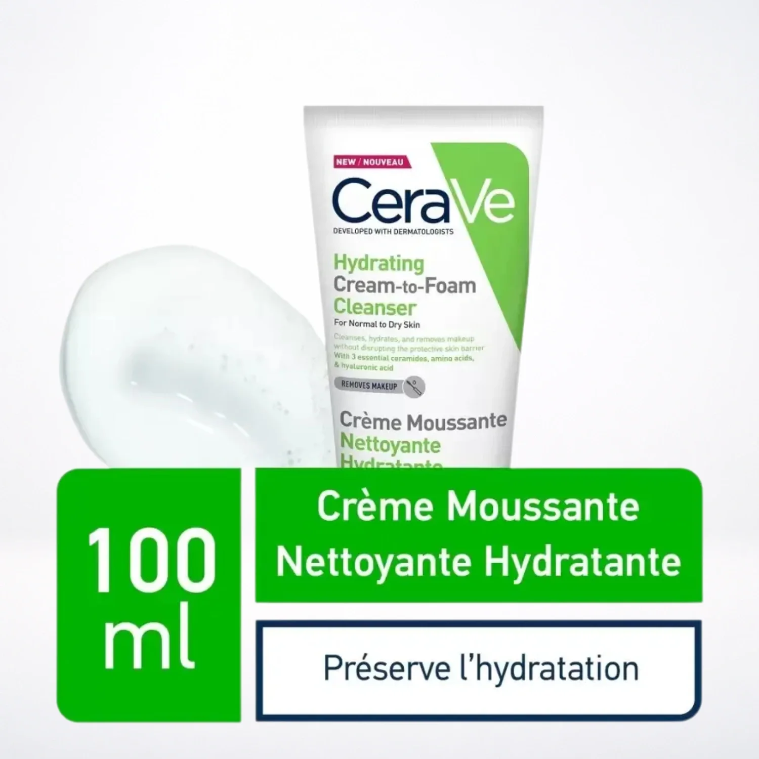 CeraVe Crème Moussante Nettoyante Hydratante Peau Normale à Sèche | 100ml