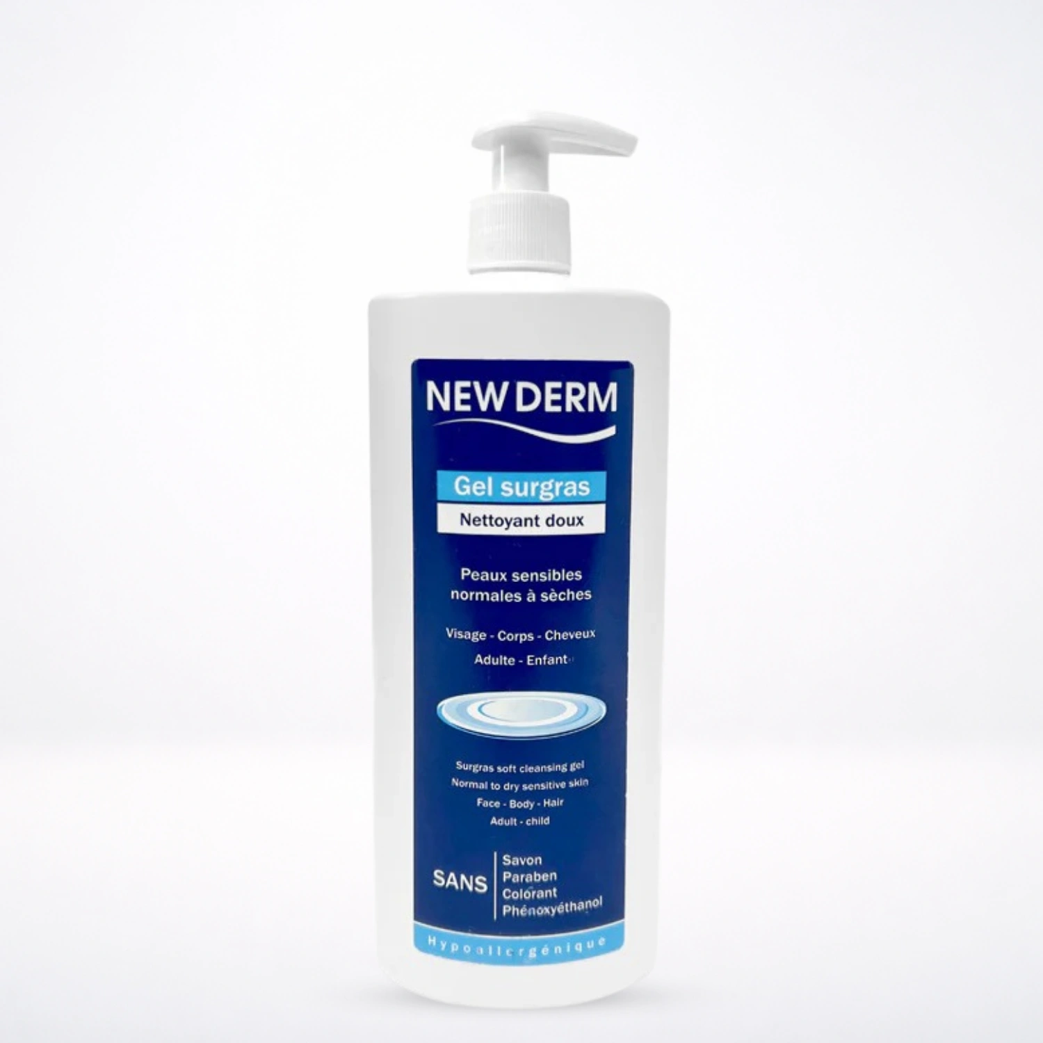 NEW DERM Gel Surgras Nettoyant Doux Peaux Sensibles Normales Sèches Hygiène Quotidienne