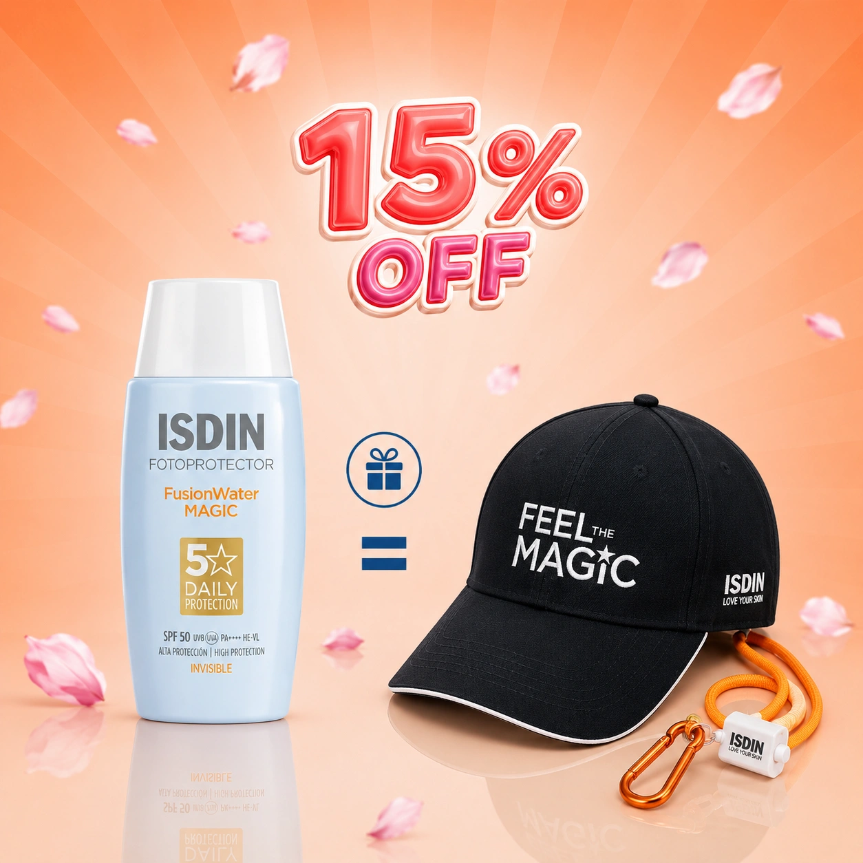 ISDIN Fusion Water Magic SPF50 50ml Texture Aqua Ultra-Légère Invisible = Casquettes offerte