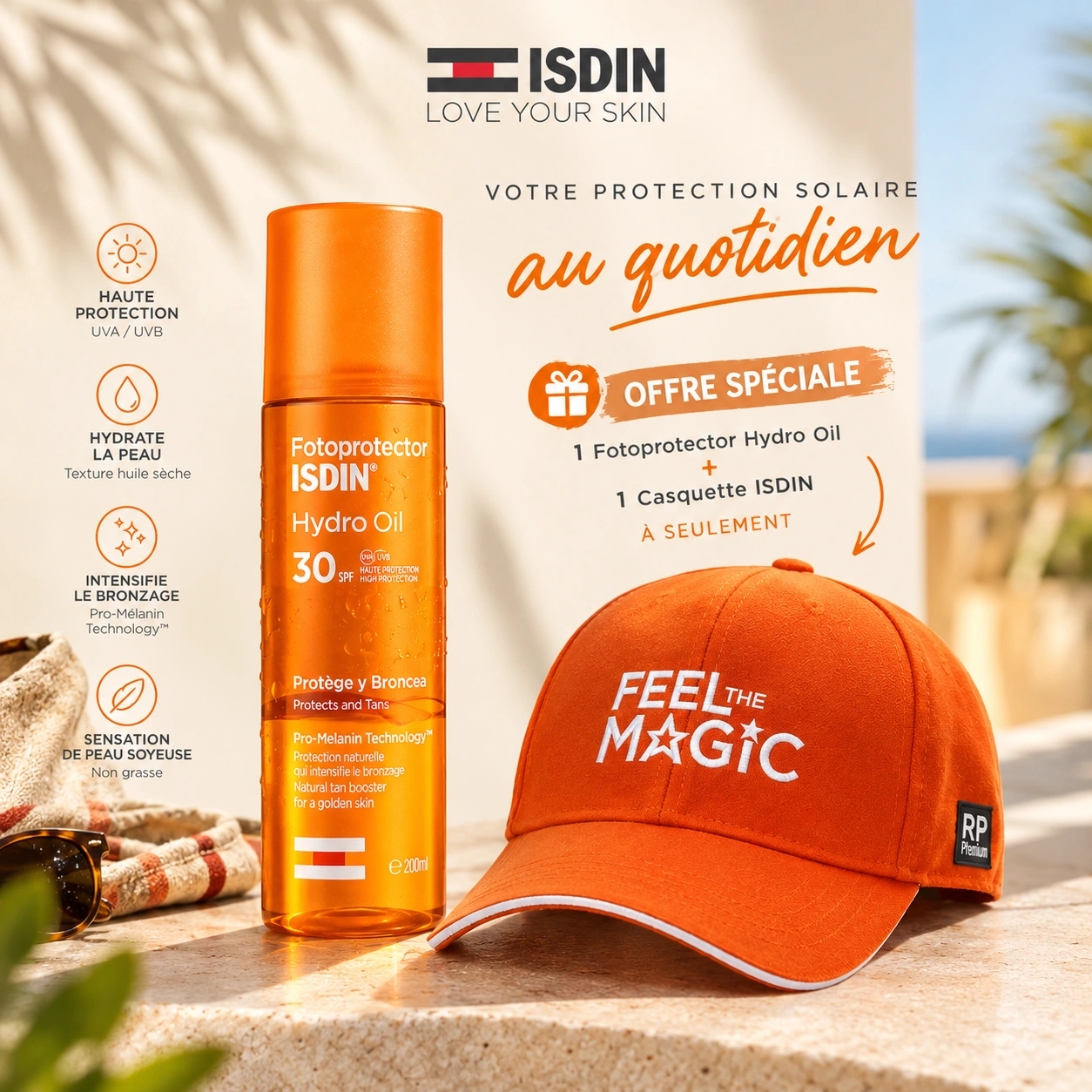 ISDIN Fotoprotector Hydro Oil SPF30 200ml - Huile Solaire Hydratante Bronzage = Casquettes offert