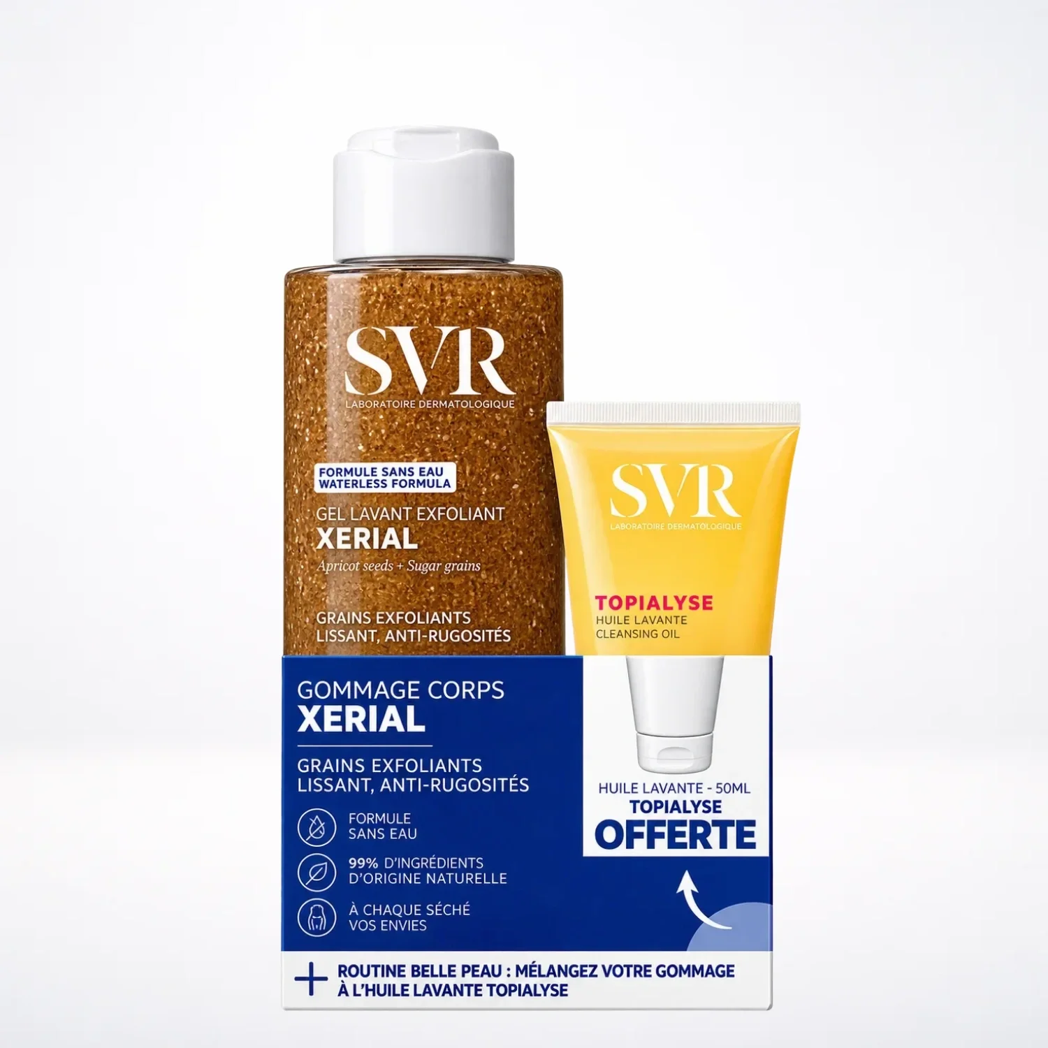 SVR XERIAL Gommage Corps 100g + TOPIALYSE Huile Lavante 55ml Offerte Coffret Exfoliant Hydratant