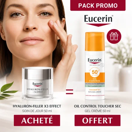 Eucerin Hyaluron Filler Jour +EUCERIN SUN TOUCHER SEC GEL CREME HUILE CONTROL Spf50+ pack