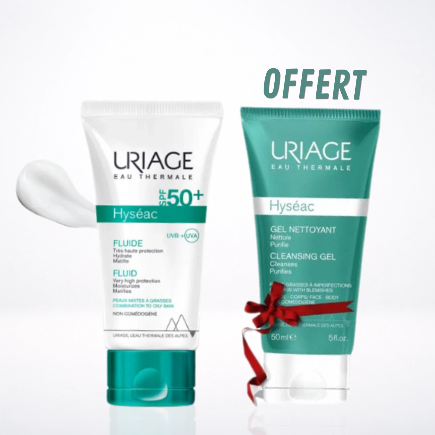 URIAGE HYSÉAC Fluide SPF50+ 50ml + Gel Nettoyant 50ml Offert Pack Anti-Acné Protection Solaire