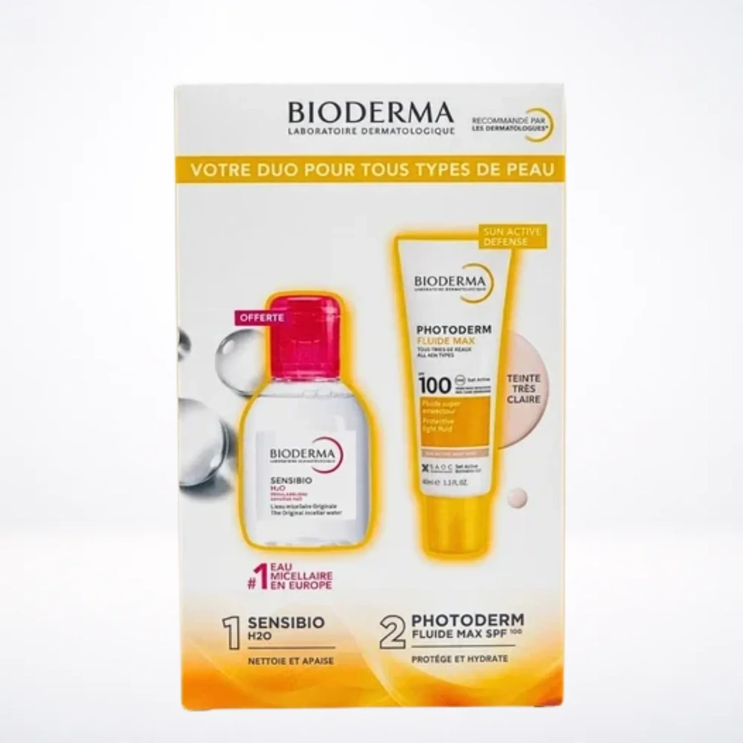 BIODERMA PACK Photoderm MAX Fluide SPF100 Teinte Très Claire 40ml +Sensibio H2O 100ml