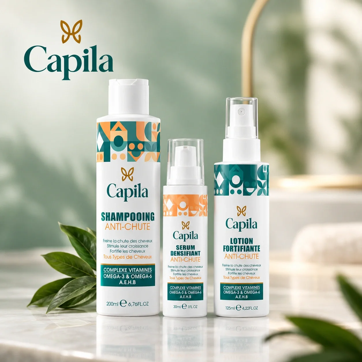 CAPILA PROMO Gamme Complète 3 en 1 Shampoing Lotion Complément Anti-Chute Croissance Densité Pack Complet