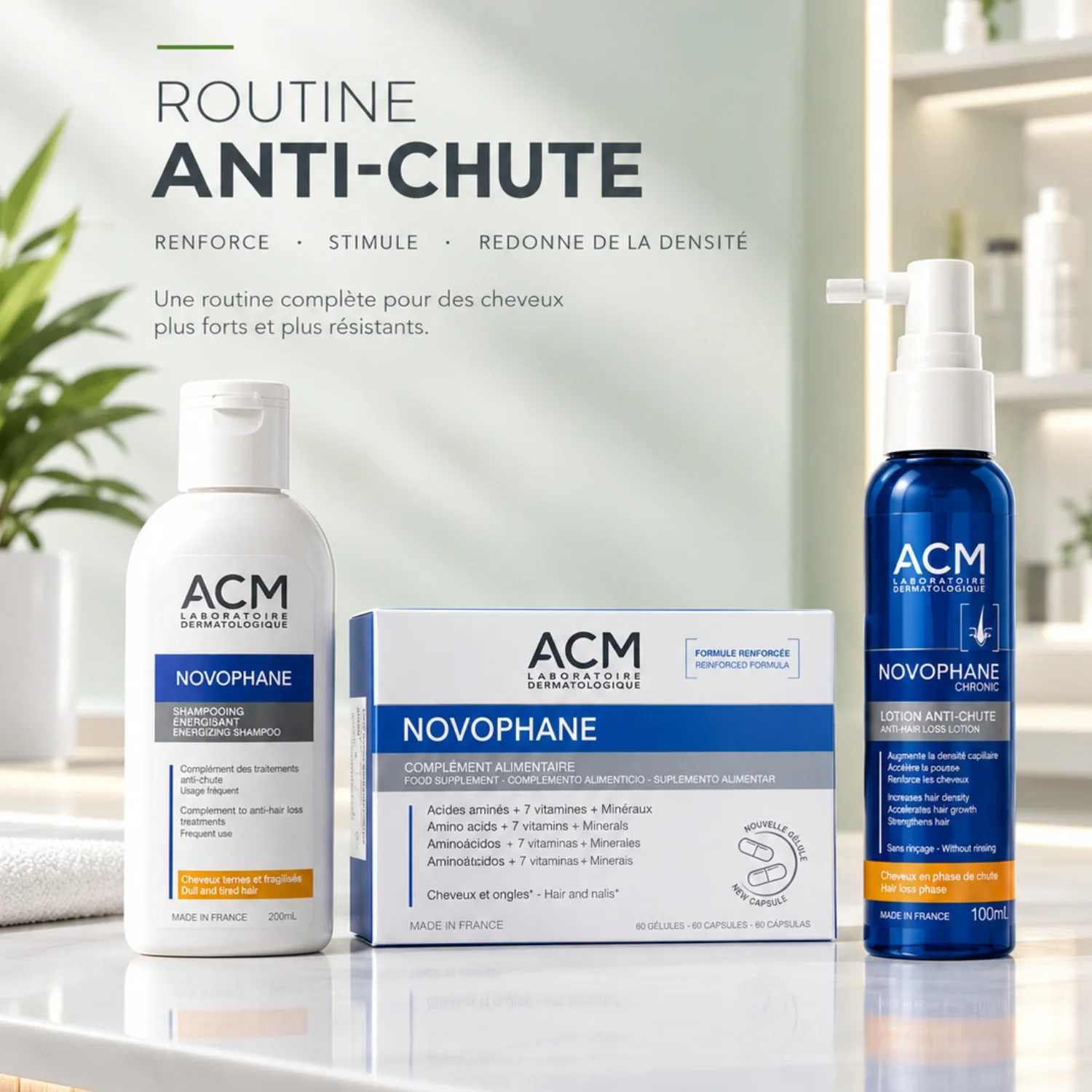 Routine Anti-Chute Complète Pack Shampooing Sérum Ampoules Complément Alimentaire Cheveux Fortifiés Repousse Stimulée