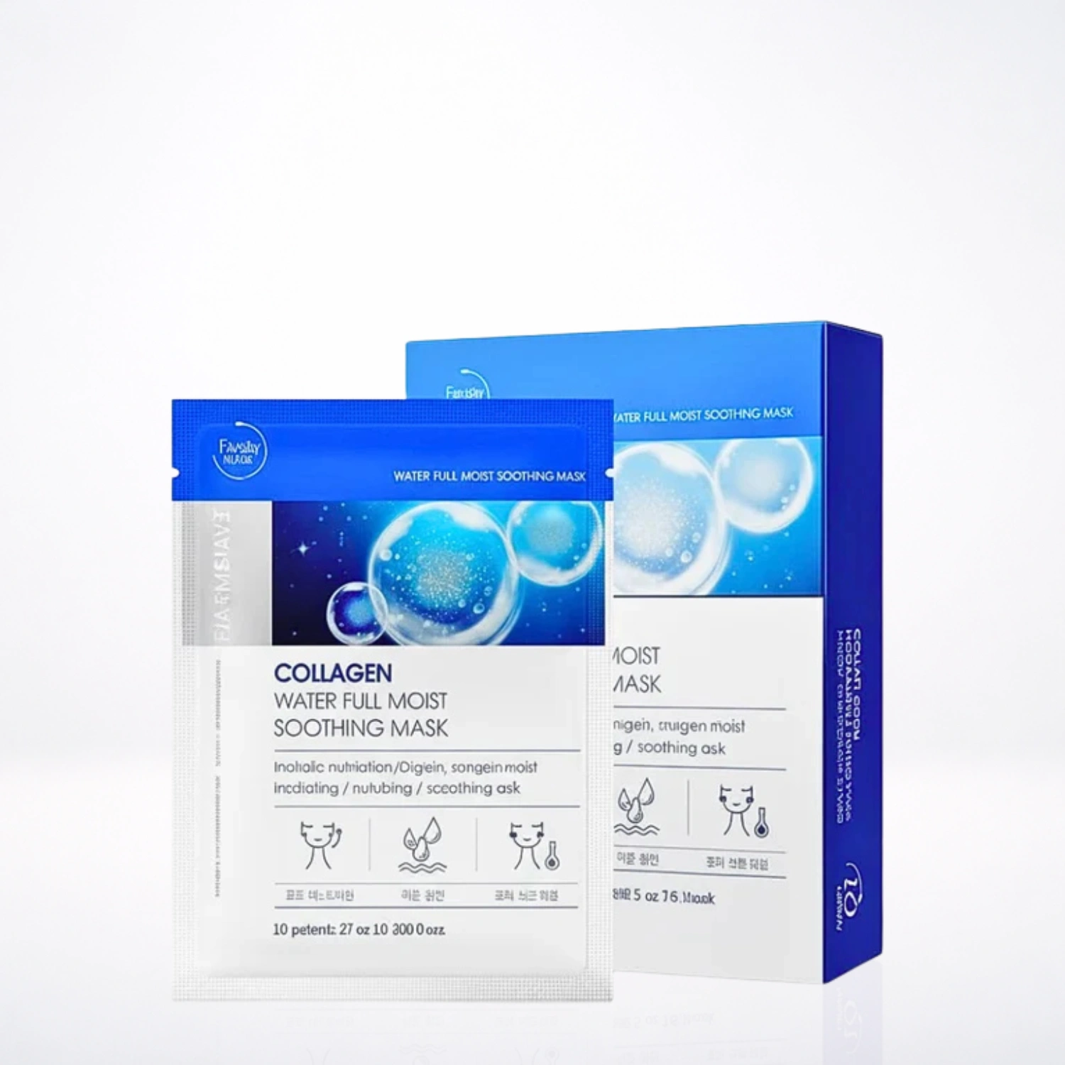 FARMSTAY Collagen Water Full Moist Soothing Mask 27ml x 10 Feuilles Masques Tissu