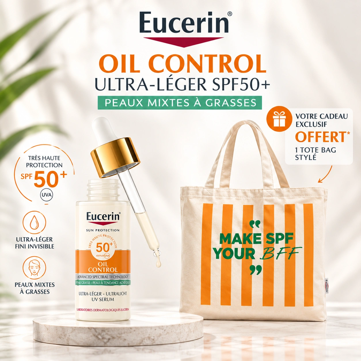 Eucerin Serum Oil Control Ultra-leger SPF 50+ 30ML = TOTE BAG OFFERT