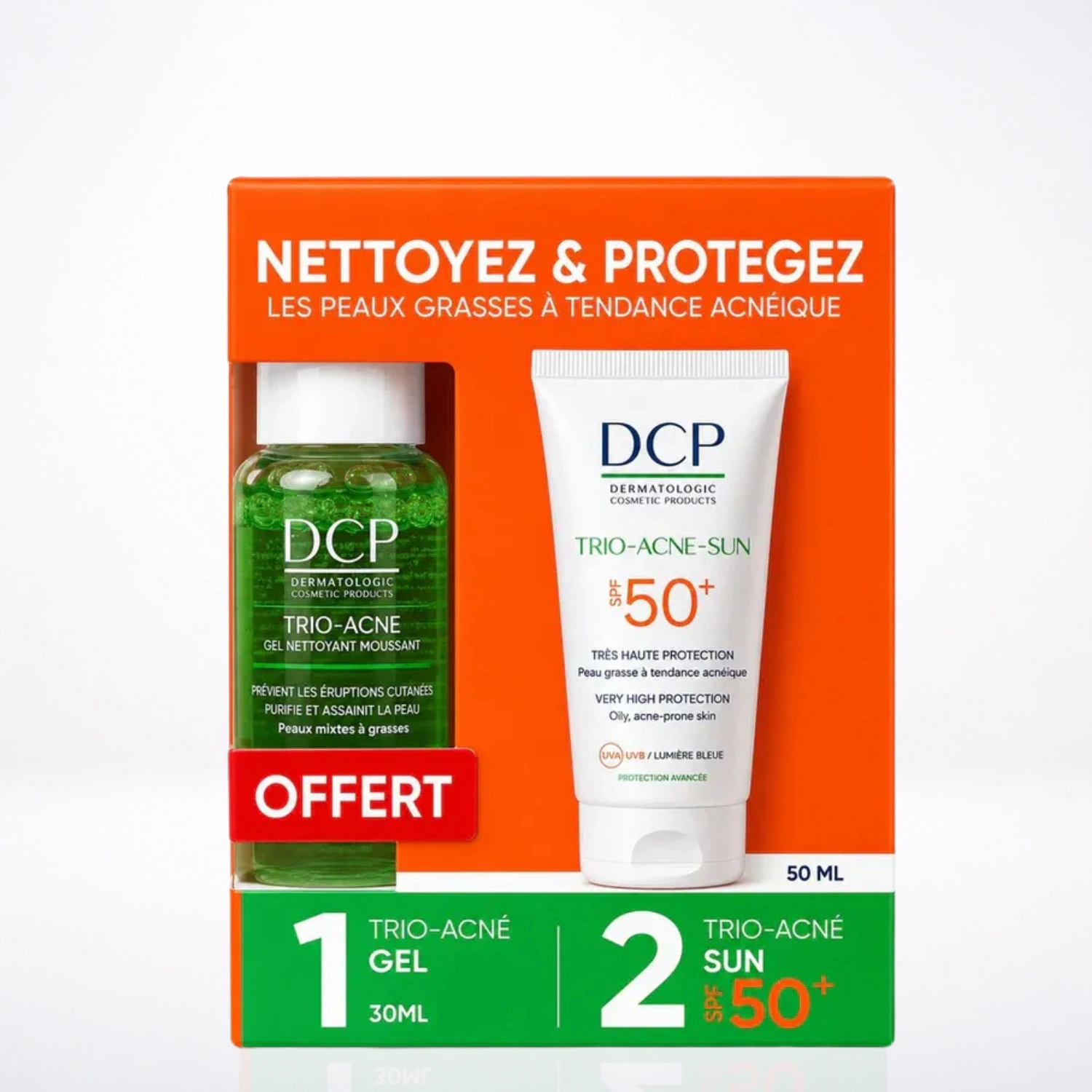 DCP Trio-Acne Sun SPF50+ 50ml Crème Solaire Anti-Acné Très Haute Protection Peaux Grasses Acnéiques