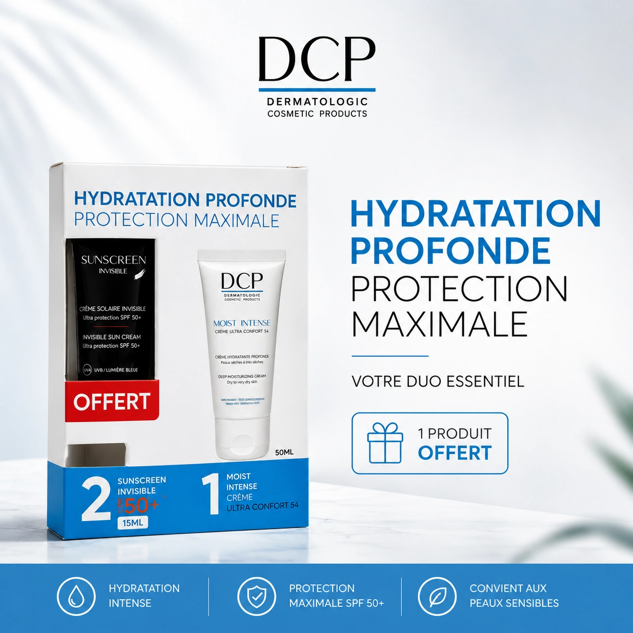 DCP Moist Intense 50 ml + DCP Sunscreen Invisible SPF 50+ 15 ml offerte
