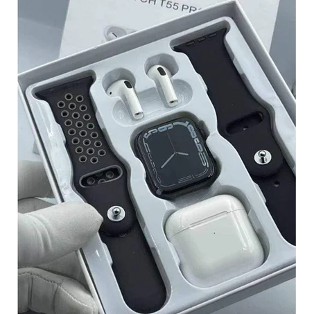 ساعة ذكية بتصميم أنيق بسوارين + سماعات لاسلكية Smart Watch Avec 2 Bracelets + Ecouteurs Sans Fil T55 PRO MAX
